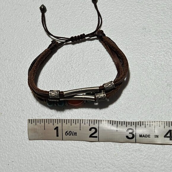 Boho Mixed Bead Leather Adjustable Bracelet Turquoise Beads Unisex Jewelry - Picture 5 of 5